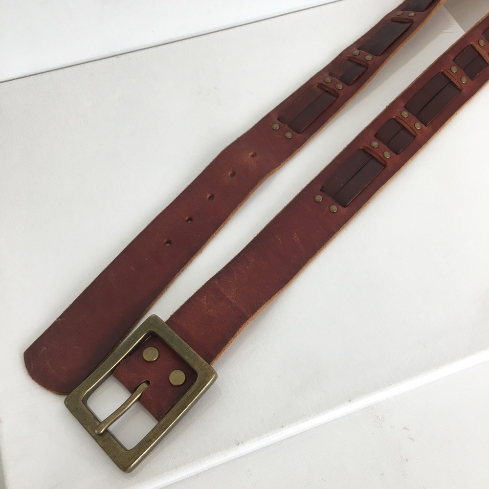 Lucky Brand Brown Woven Renaissance Leather Studded Belt Men’s Size 49 - Picture 3 of 7